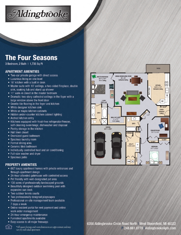 Floor plan for 3 beds, 2 baths, 1735 sqft